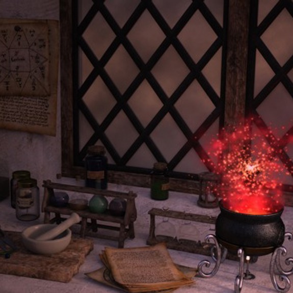 Skrivbord med ett gammalt fönster i bakgrunden.