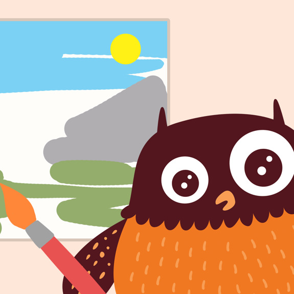 Polarugglan målar en tavla.