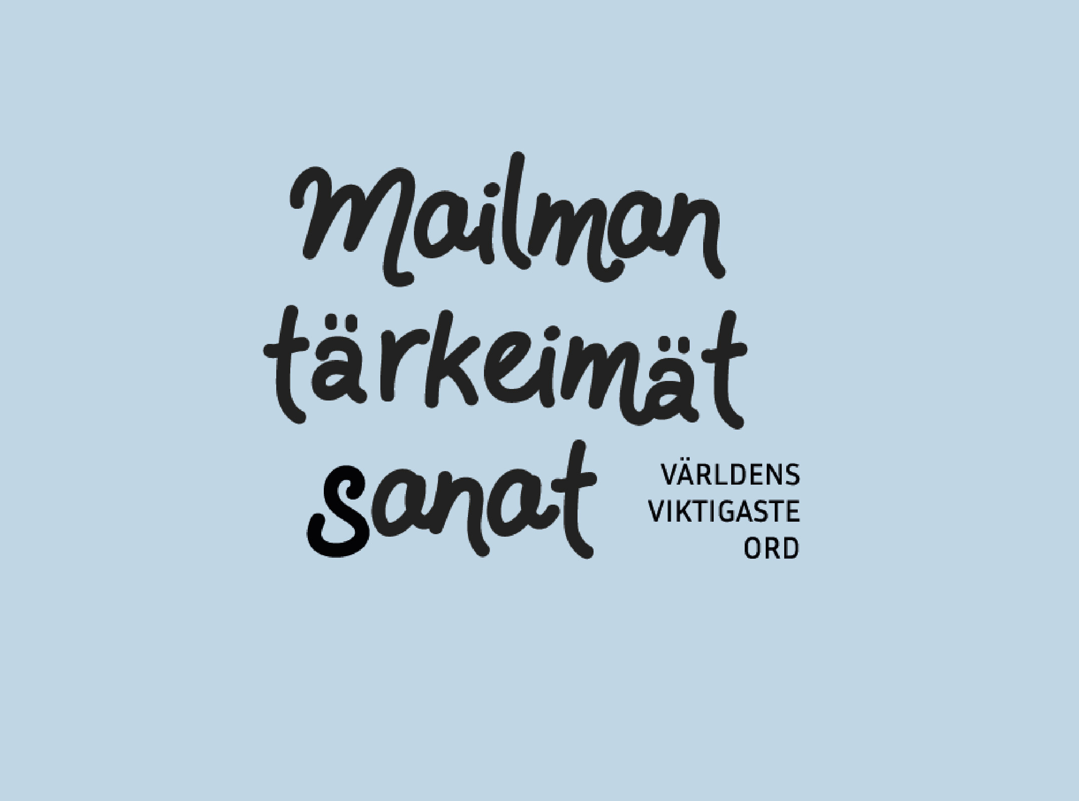 Svart text med orden världens viktigaste ord på svenska och meänkieli.