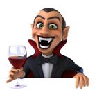 En vampyr som håller i ett glas med blod i.