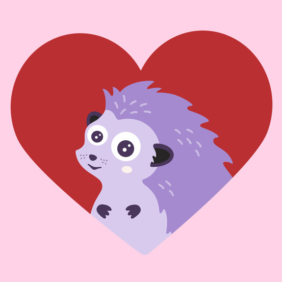 Igelkotten i ett rött hjärta.