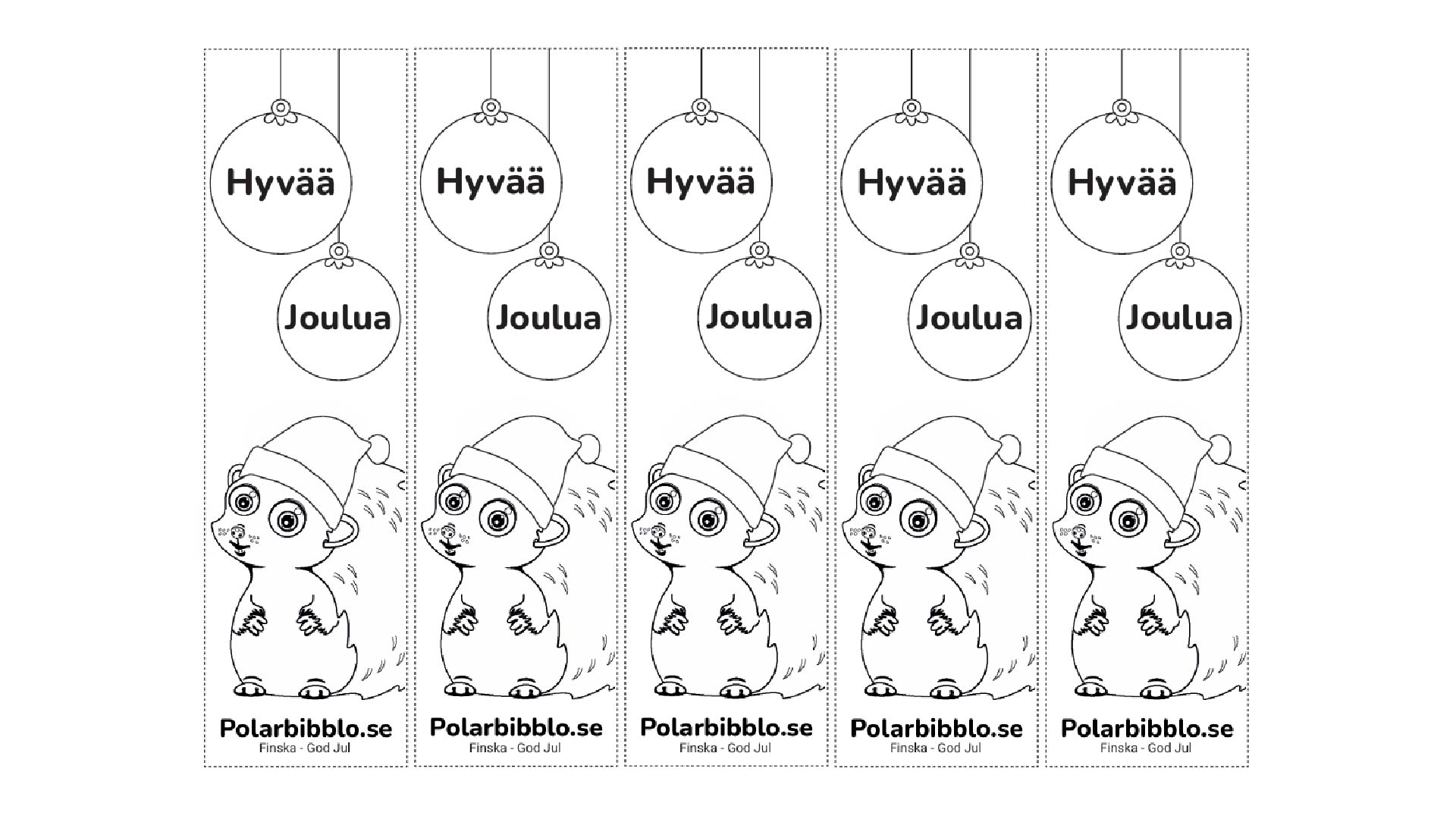 Färgläggningsbokmärke med texten god jul och igelkotten med tomteluva.