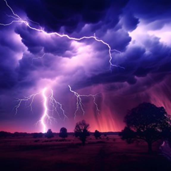 Blixt slår ner i marken.