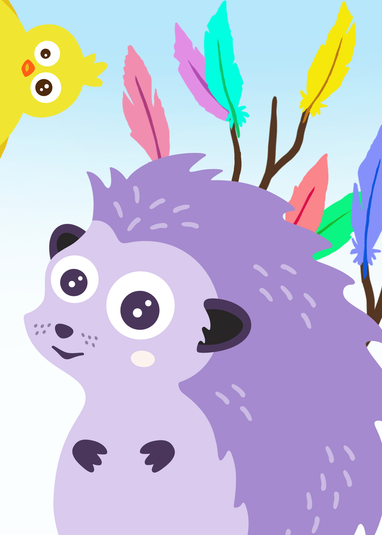 Igelkotten tillsammans med en kyckling och påskris.