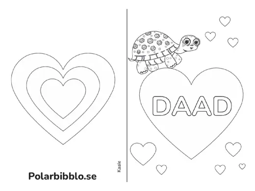 Färgläggningskort fars dag med hjärtan, sköldpadda och texten pappa på kaale.