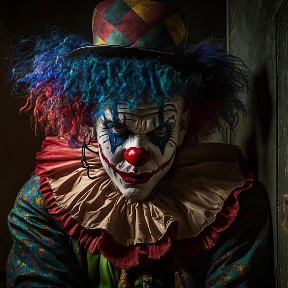 Färgglad clown med hatt.