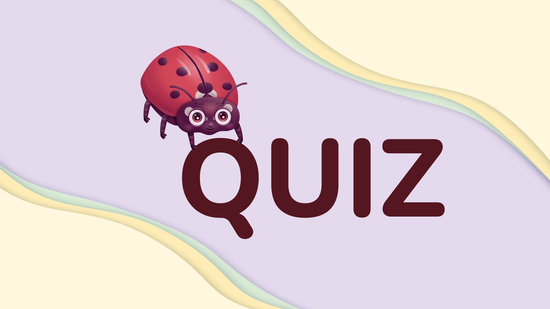 Nyckelpigan bredvid ordet quiz med lila bakgrund.