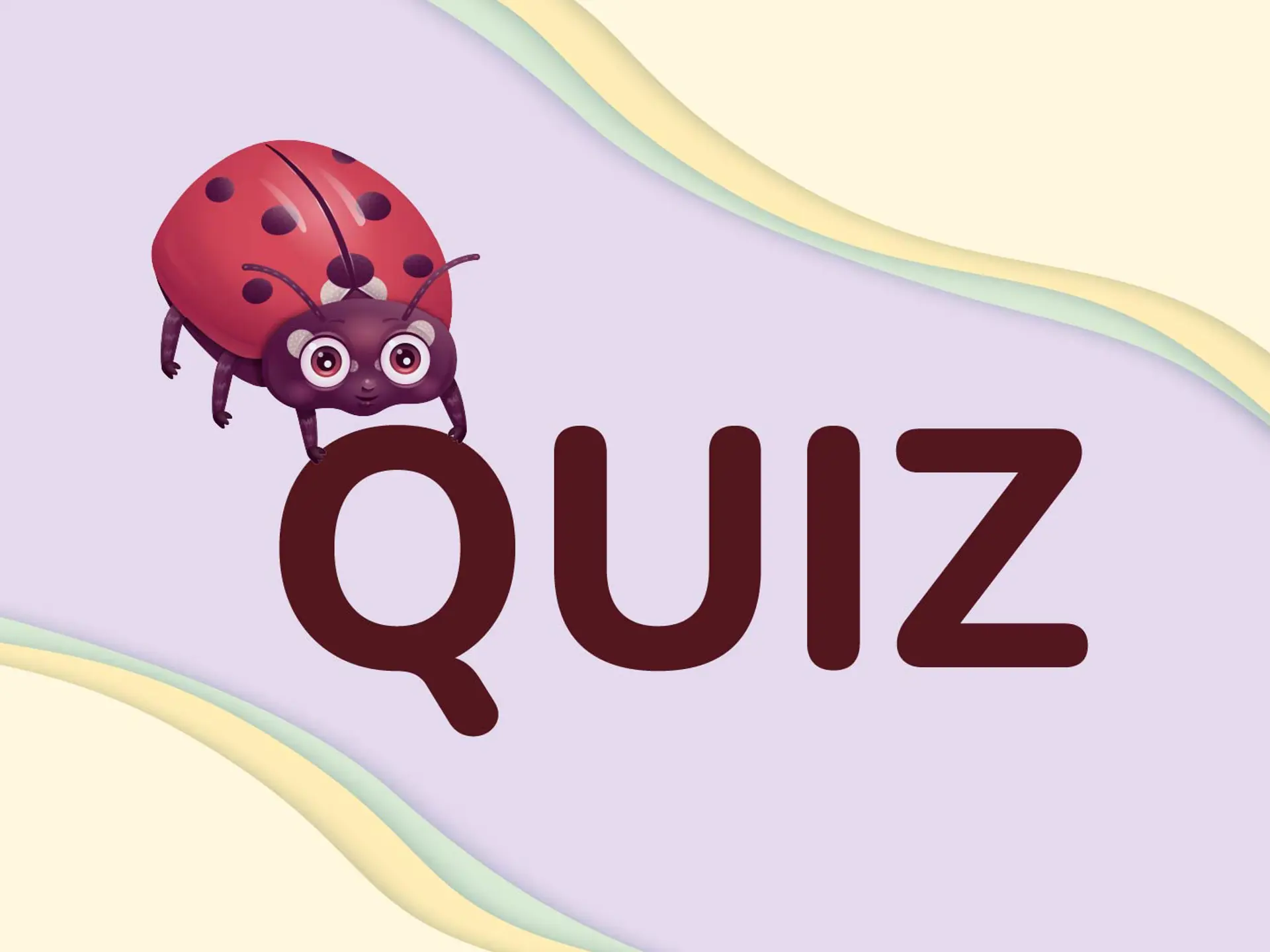 Nyckelpigan bredvid ordet quiz med lila bakgrund.