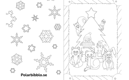 Ett färgläggningsbart julkort med Polarbibblodjuren på.