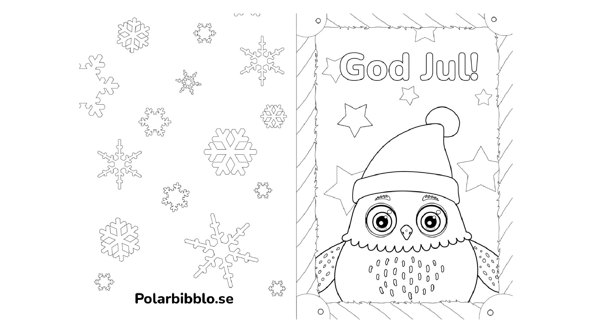 Ett färgläggningsbart julkort med ugglan på.
