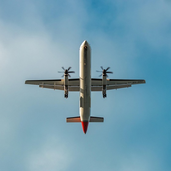 Ett flyplan som är fotat underifrån när den flyger i luften.