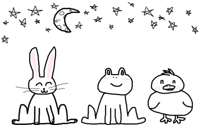 Kanin, groda och anka i natten