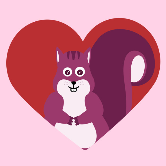 Ekorren i ett rött hjärta.