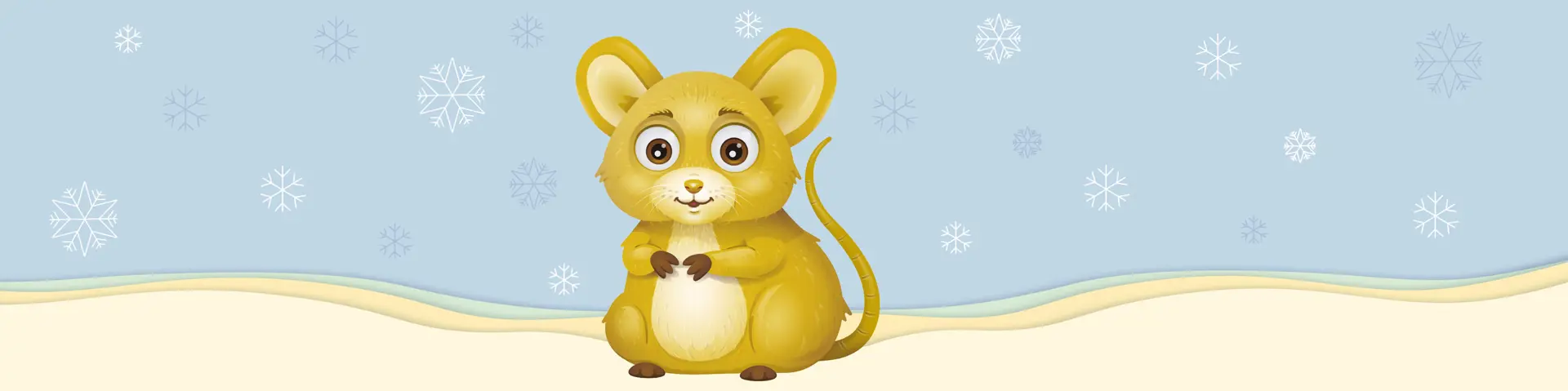 Språkdjuret musen med snöflingor runt om.