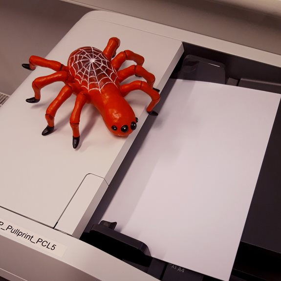 Spindeln står på en skrivare.