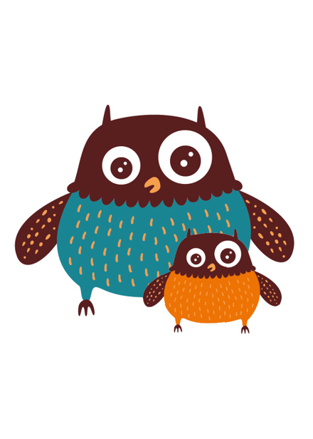 Pappauggla och barnuggla.