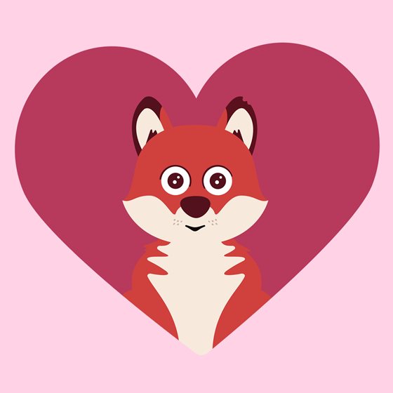 Räven i ett rött hjärta.