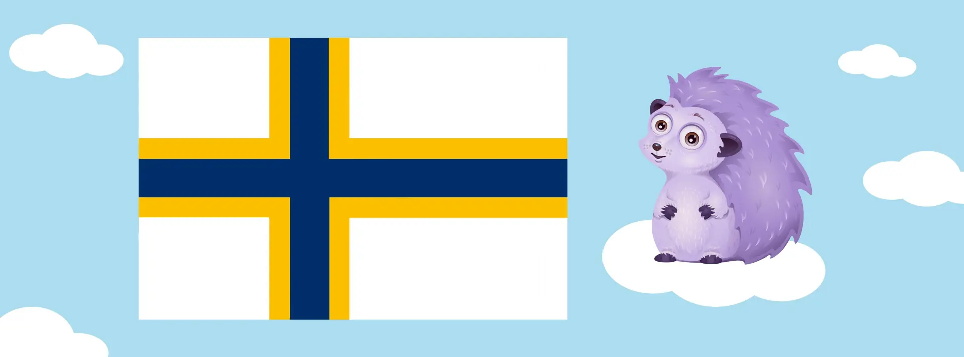 Igelkotten som står bredvid den sverigefinska flaggan.