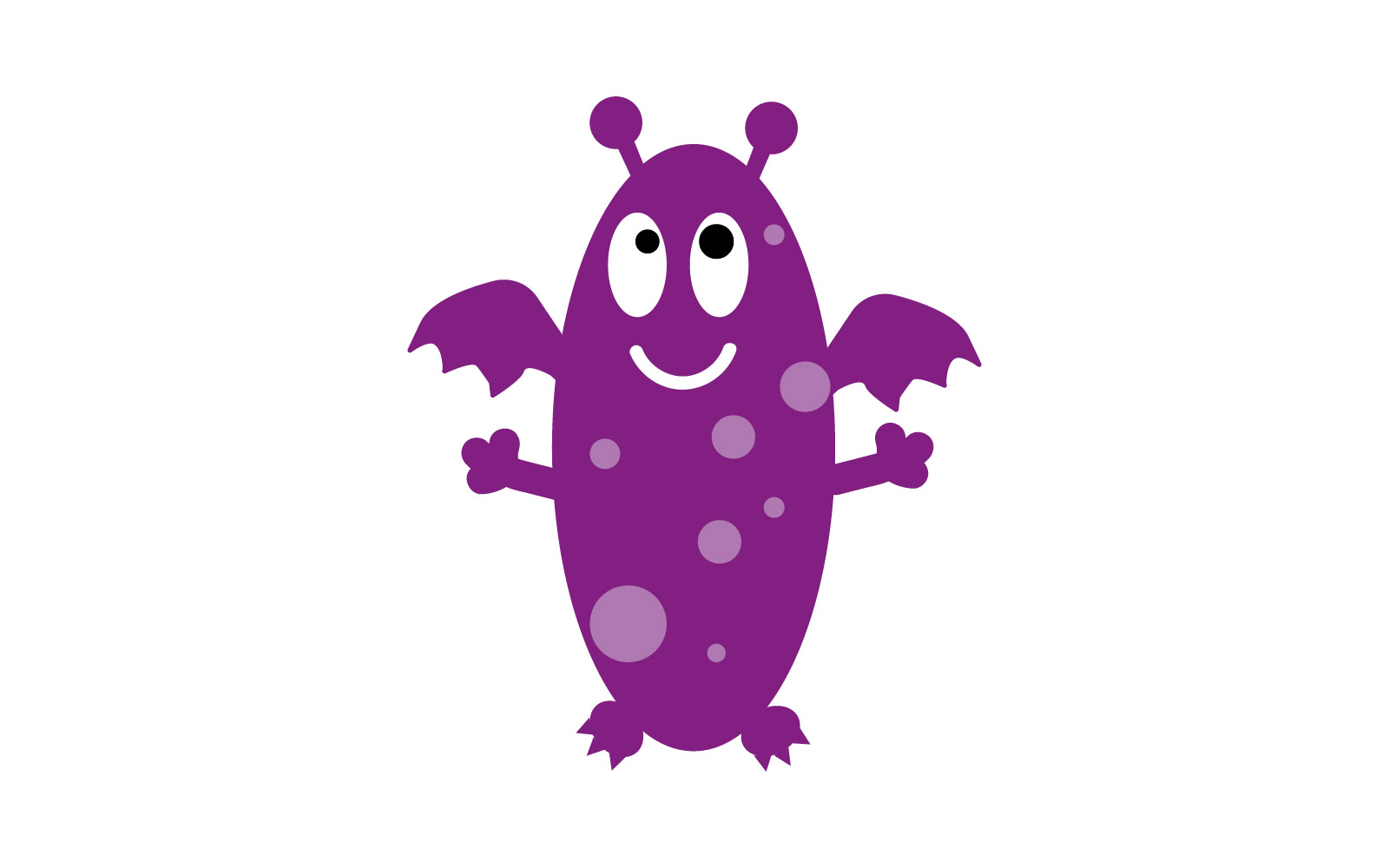 Illustration av ett monster som är glad och är lila.