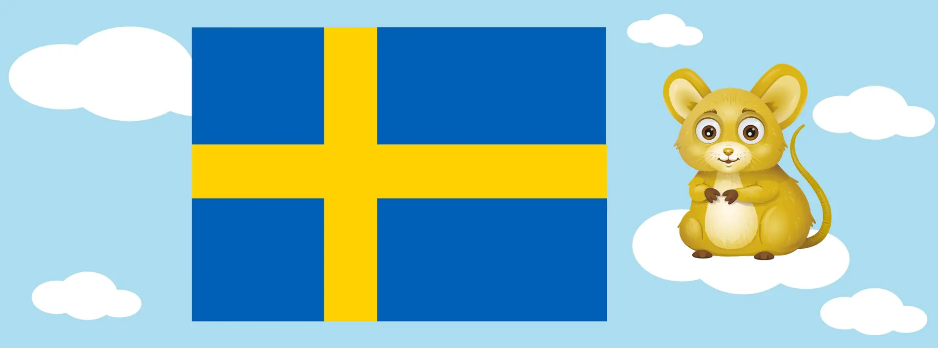 Musen som står bredvid svenska flaggan.