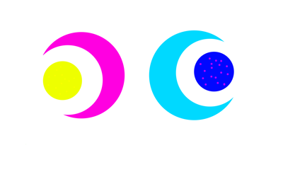 Måne som håller en måne och en måne som håller en  sol