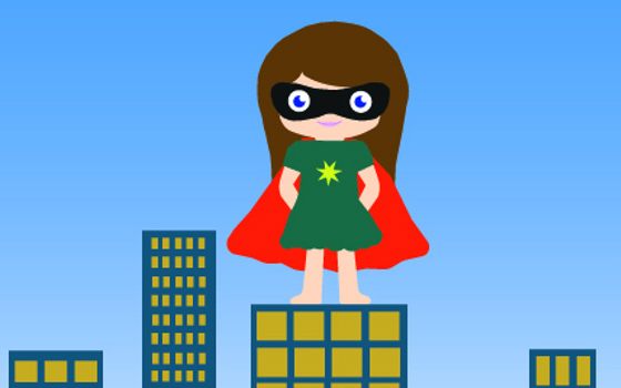 En superhjälte som står på ett höghus.