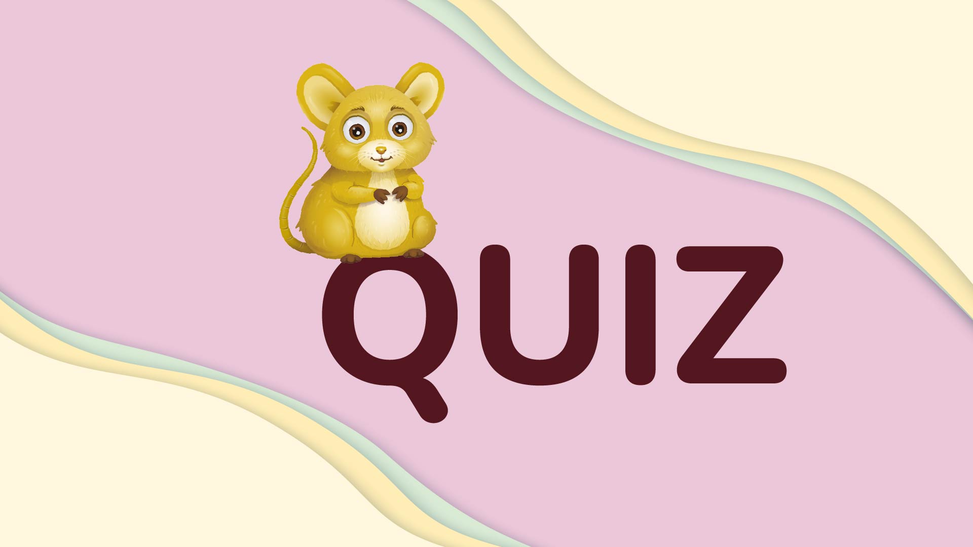 Musen bredvid ordet quiz med rosa bakgrund.