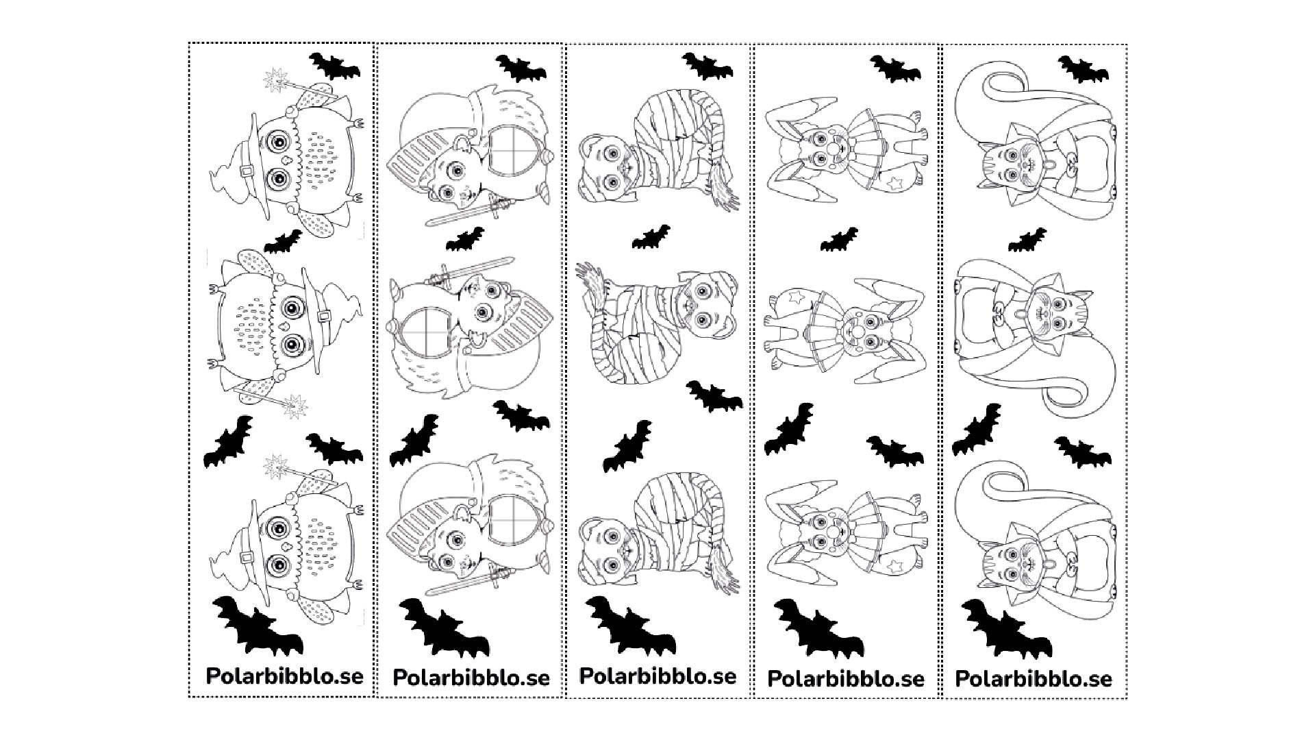 Bokmärken språkdjuren med halloweenkläder.