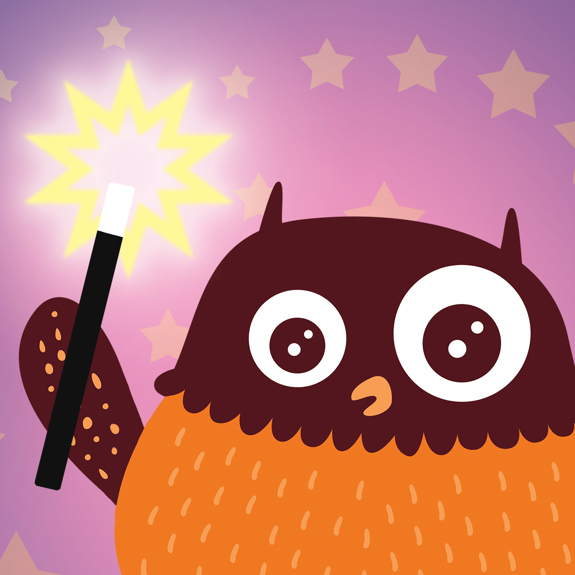 Polarugglan som håller i en trollstav.