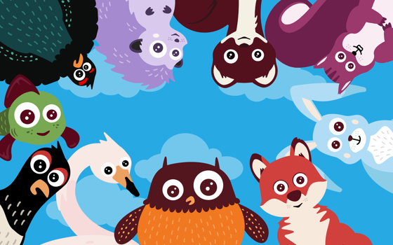 Polarugglan tillsammans med de andra språkdjuren.