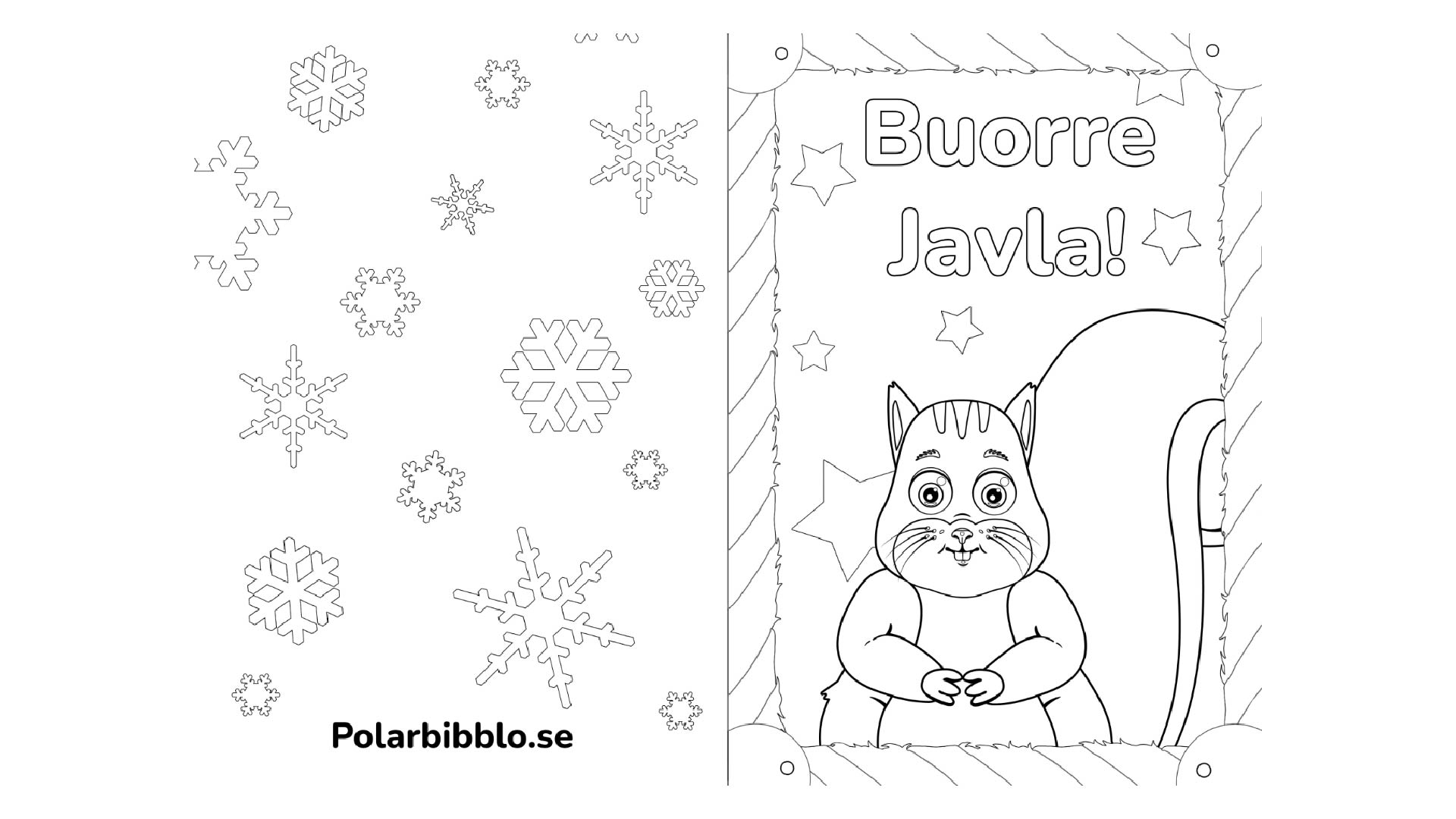 Ett färgläggningsbart julkort med ekorren på.