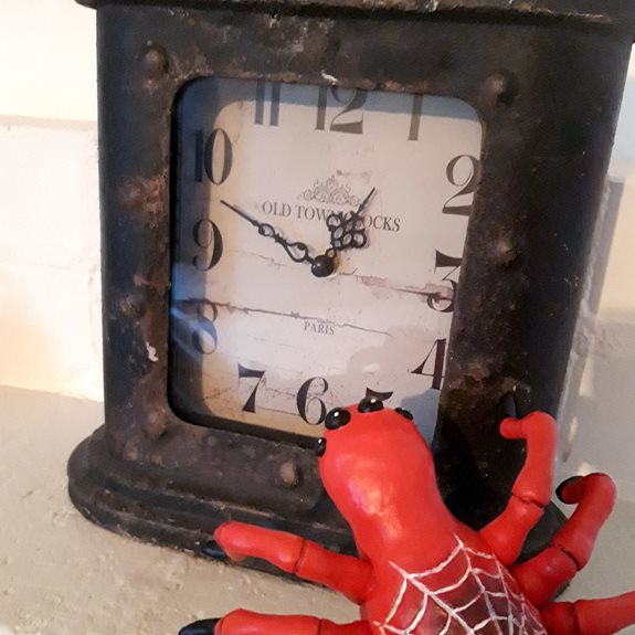 Spindeln tittar på en klocka.