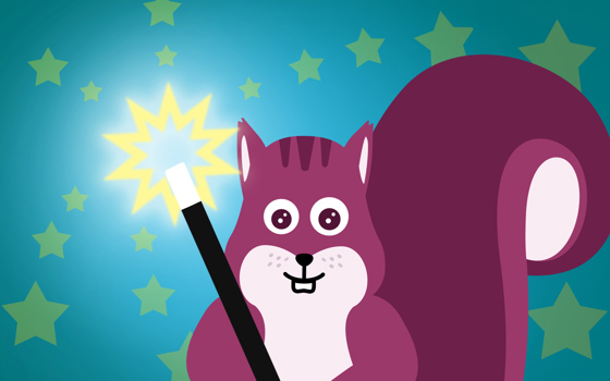 Ekorren som håller i en trollstav.
