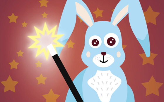 Haren som håller i en trollstav.