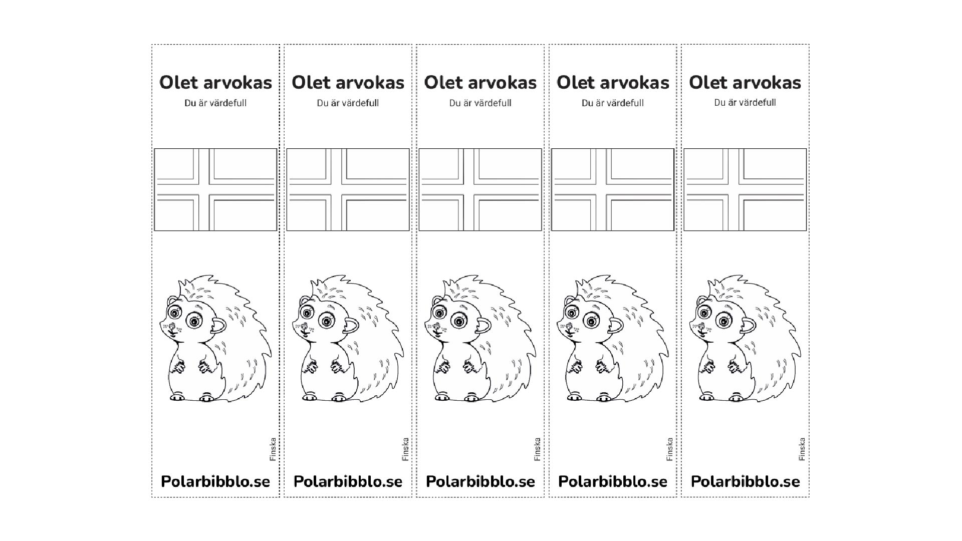 Färgläggningsbara bokmärken med flagga och igelkott.