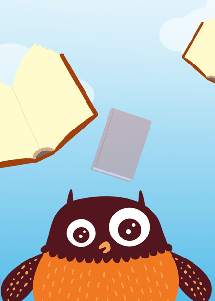 Polarbibblodjuren med böcker i bakgrunden.